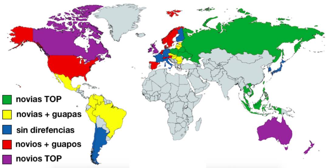 Mapa mundial de la diferencia entre novios.